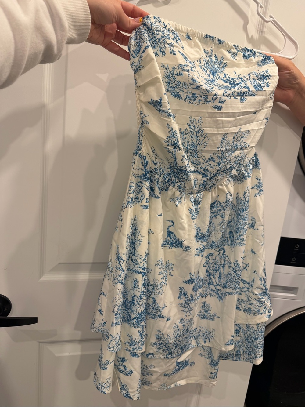 Strapless Blue Toile Print Dress